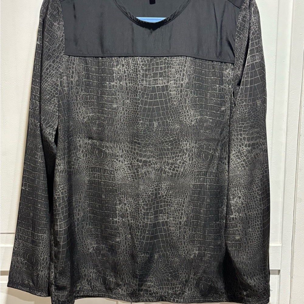 Calvin Klein Jeans Black Crocodile Pattern Long‎ Sleeve Shirt Size Large